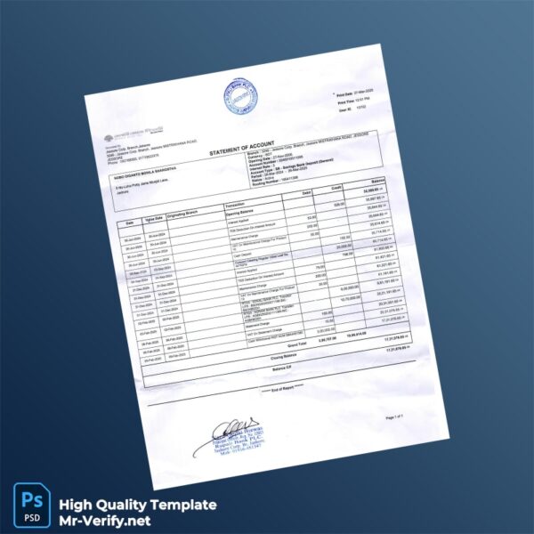 Bangladesh Jesse Corp Bank Statement Template in Word and PDF formats