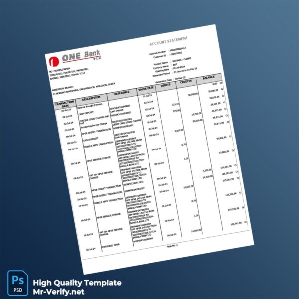 Bangladesh NANDIPARA Bank Statement Template in Word and PDF formats