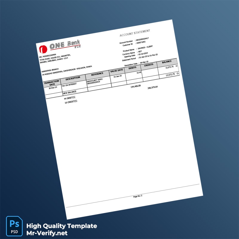 Bangladesh NANDIPARA Bank Statement Template in Word and PDF formats page 2 Bangladesh NANDIPARA Bank Statement Template in Word and PDF formats page 2