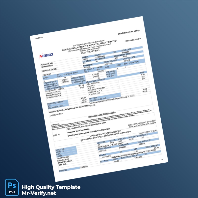 Bangladesh NESCO Editable Electricity Bill Template in Word and PDF formats Bangladesh NESCO Editable Electricity Bill Template in Word and PDF formats