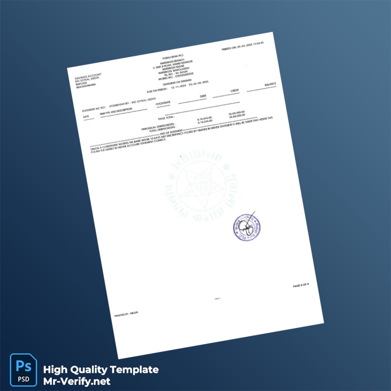 Bangladesh Pubali Bank Statement Template in Word and PDF formats page 7 Bangladesh Pubali Bank Statement Template in Word and PDF formats page 7