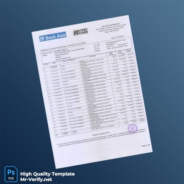 Bangladesh Savings Bank Account Statement Template in Word and PDF formats Bangladesh Savings Bank Account Statement Template in Word and PDF formats