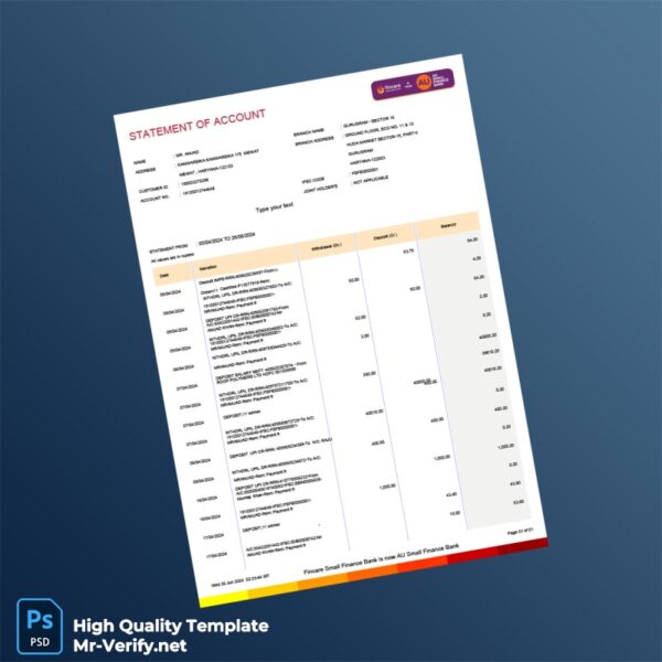 Bank Statement Template in Word and PDF formats
