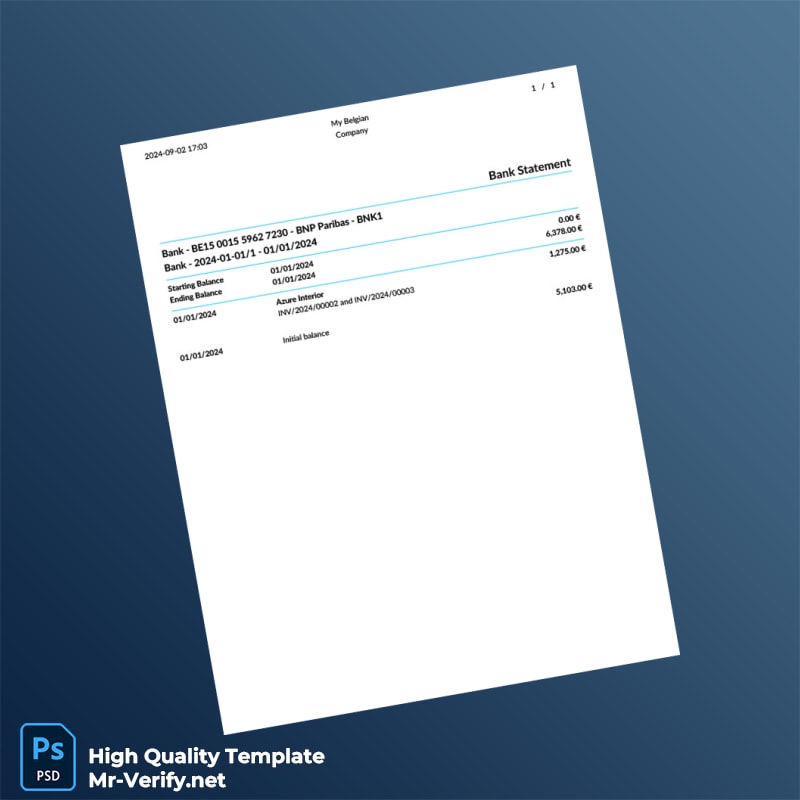 Belgium BNP Paribas Bank Statement Template in Word and PDF formats Belgium BNP Paribas Bank Statement Template in Word and PDF formats