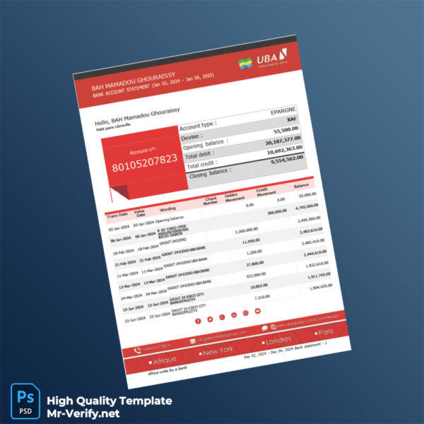 Cameroon UBA Bank Statement Template in Word and PDF formats Cameroon UBA Bank Statement Template in Word and PDF formats