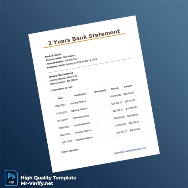 Canada Bank of Canada Bank Statement Template in Word and PDF formats
