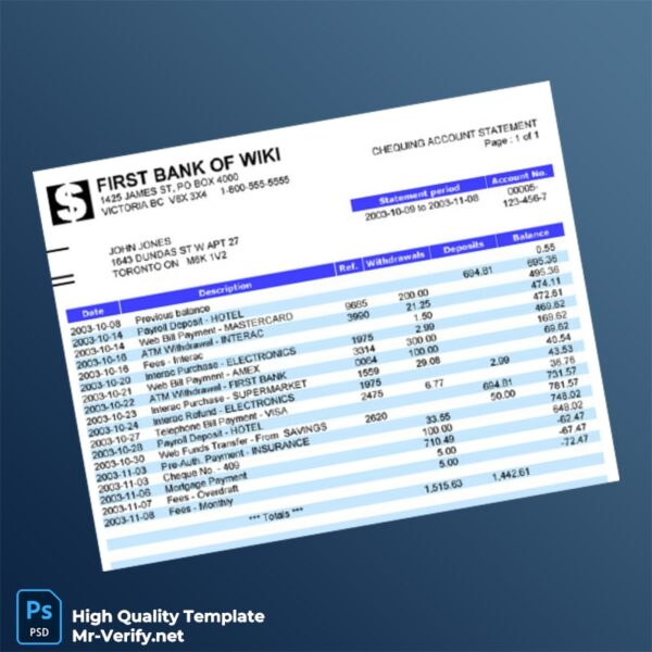 Canada First Bank Statement Template in Word and PDF formats Canada First Bank Statement Template in Word and PDF formats