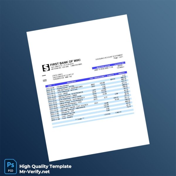 Canada First Bank of Wiki Chequing Account Statement Template in Word and PDF formats Canada First Bank of Wiki Chequing Account Statement Template in Word and PDF formats
