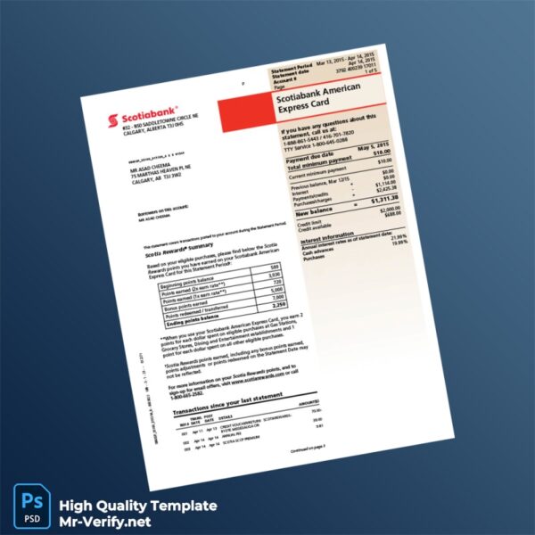 Canada Scotiabank Credit Card Statement Template in Word and PDF formats