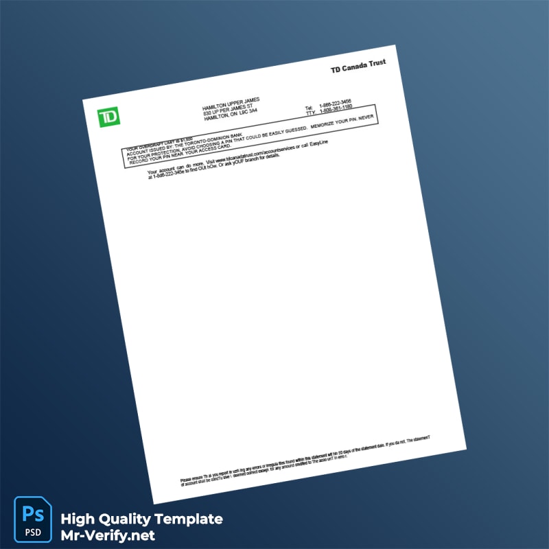 Canada TD Canada Trust Bank Statement Template in Word and PDF formats page 3 Canada TD Canada Trust Bank Statement Template in Word and PDF formats page 3