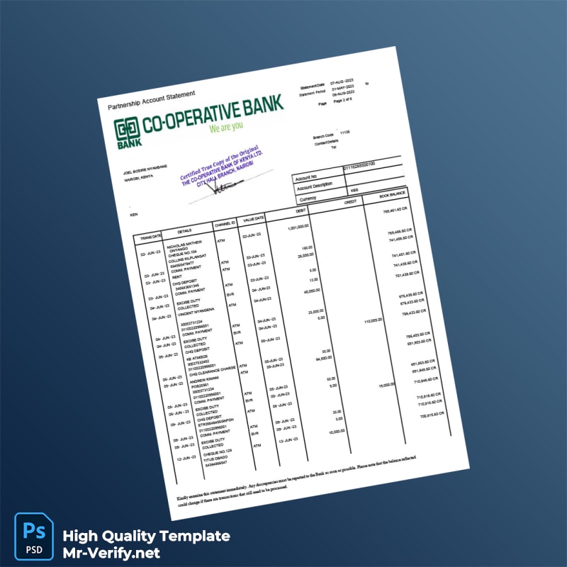 Coop Kenya Co-operative Bank Statement Template in Word and PDF formats page 2 Coop Kenya Co-operative Bank Statement Template in Word and PDF formats page 2