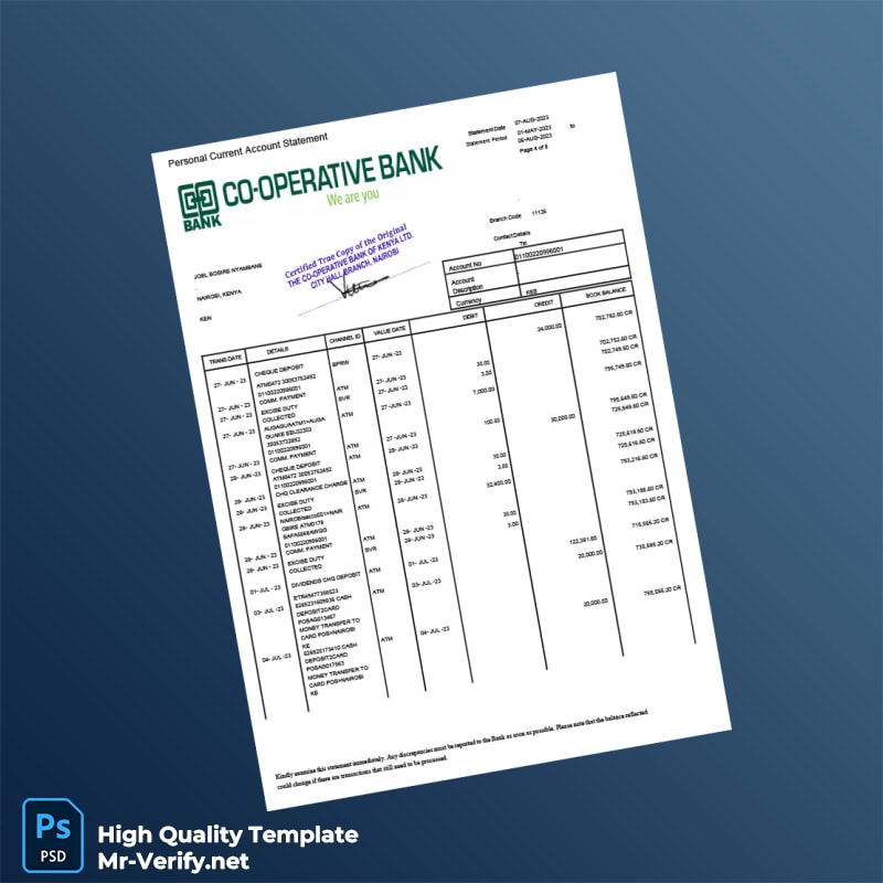 Coop Kenya Co-operative Bank Statement Template in Word and PDF formats page 4 Coop Kenya Co-operative Bank Statement Template in Word and PDF formats page 4
