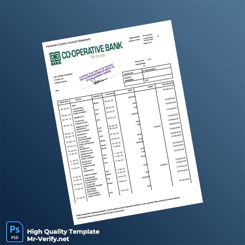 Coop Kenya Co-operative Bank Statement Template in Word and PDF formats page 5 Coop Kenya Co-operative Bank Statement Template in Word and PDF formats page 5