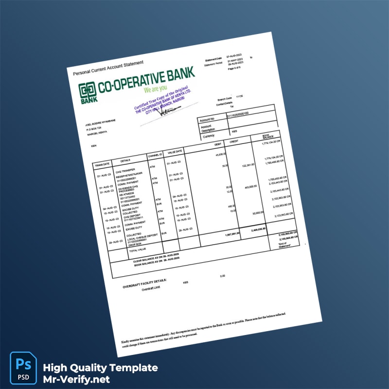 Coop Kenya Co-operative Bank Statement Template in Word and PDF formats page 8 Coop Kenya Co-operative Bank Statement Template in Word and PDF formats page 8