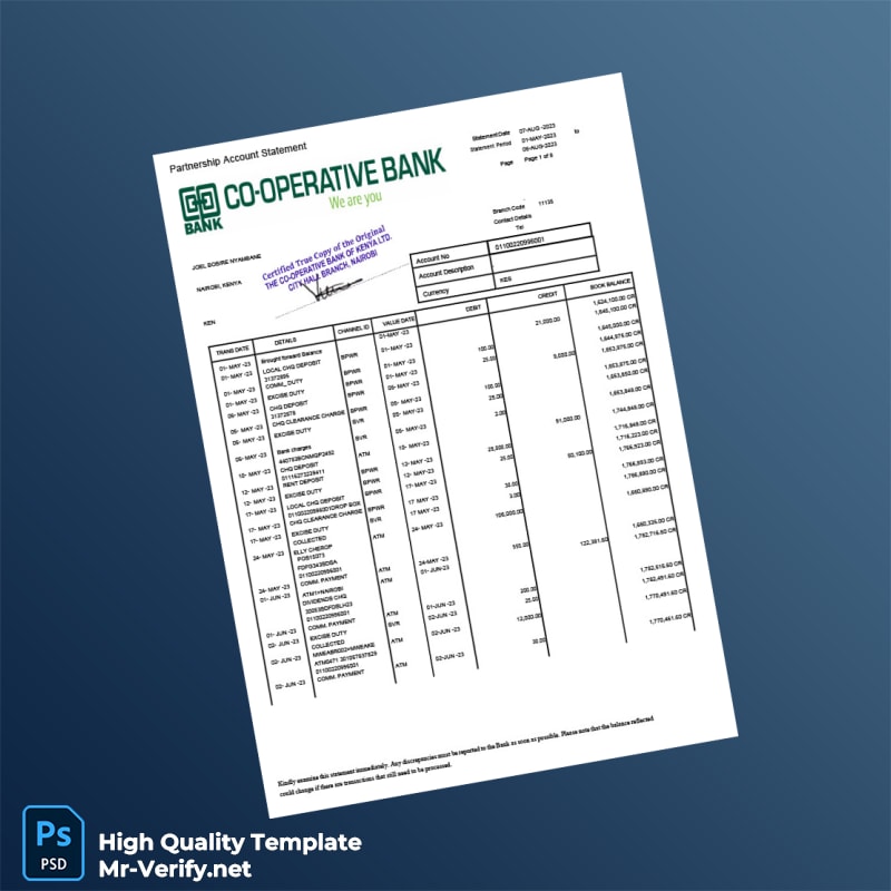 Coop Kenya Co-operative Bank Statement Template in Word and PDF formats Coop Kenya Co-operative Bank Statement Template in Word and PDF formats