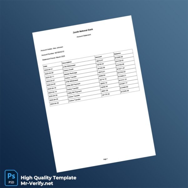 Country_ Bank_Issuer_ Zenith National Bank Document Type_ Bank Statement Editable Bank Statement Template in Word and PDF format Zenith National Bank Editable Bank Statement Template in Word and PDF format