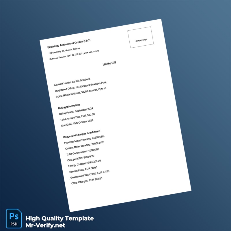 Cyprus EAC Editable Utility Bill Template in Word and PDF formats Cyprus EAC Editable Utility Bill Template in Word and PDF formats