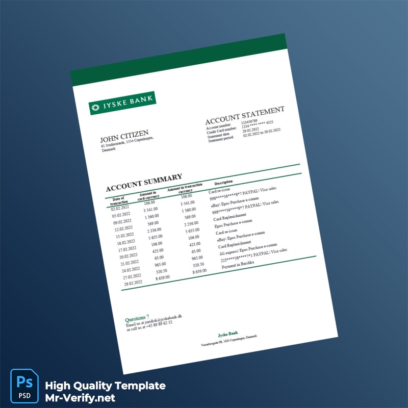 Denmark Jyske Bank Statement Template in Word and PDF formats Denmark Jyske Bank Statement Template in Word and PDF formats