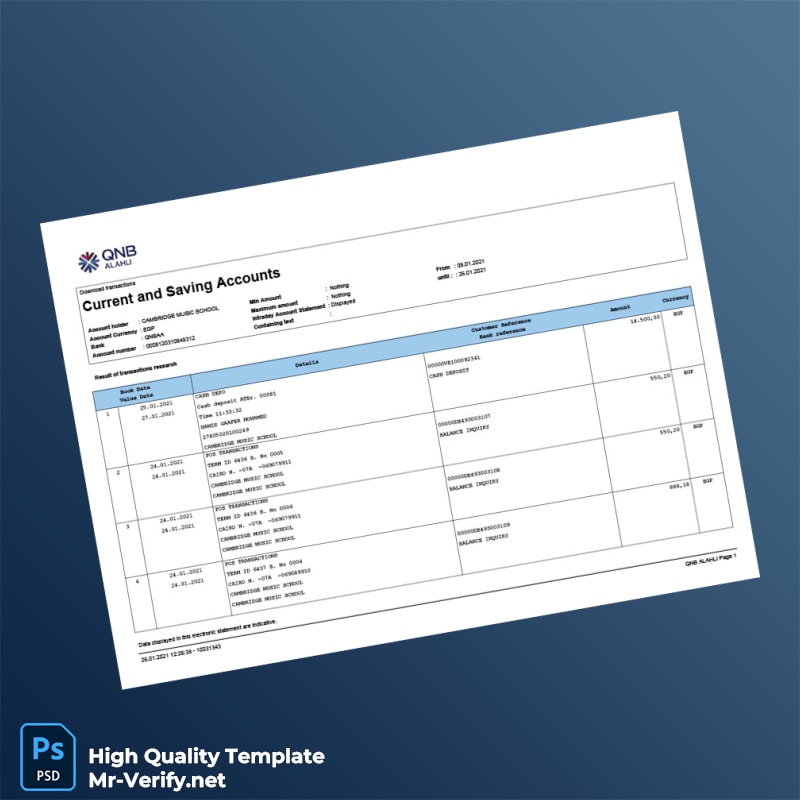 Egypt QNB Account Statement Template in Word and PDF formats Egypt QNB Account Statement Template in Word and PDF formats