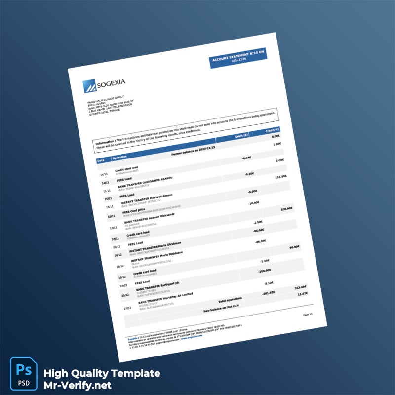 France Bank Statement Template in Word and PDF formats France Bank Statement Template in Word and PDF formats