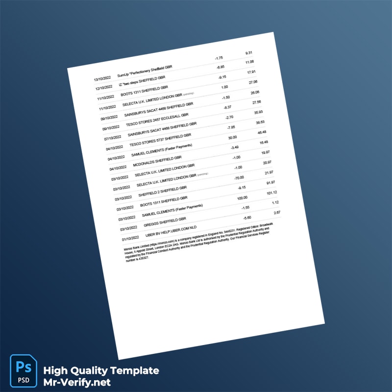 France Monzo Bank Statement Template in Word and PDF formats page 2 France Monzo Bank Statement Template in Word and PDF formats page 2