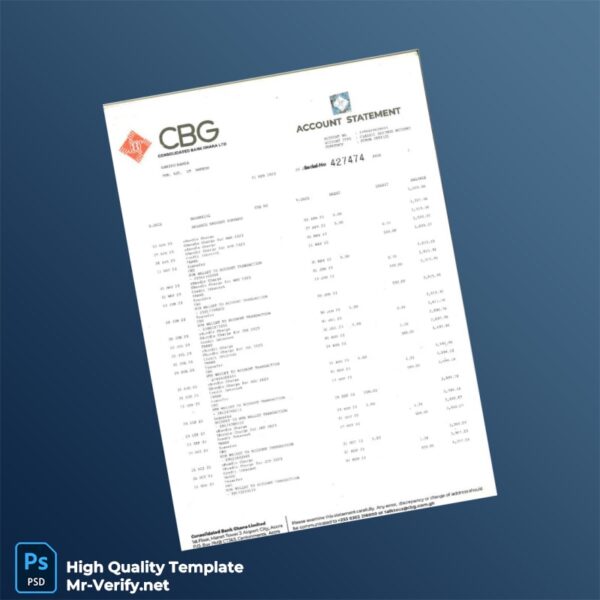 Ghana Consolidated Bank Account Statement Template in Word and PDF formats