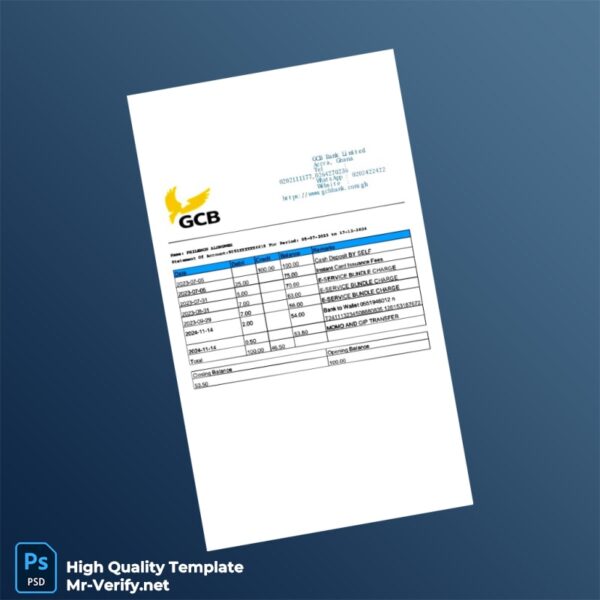 Ghana GCB Bank Statement Template in Word and PDF formats Ghana GCB Bank Statement Template in Word and PDF formats