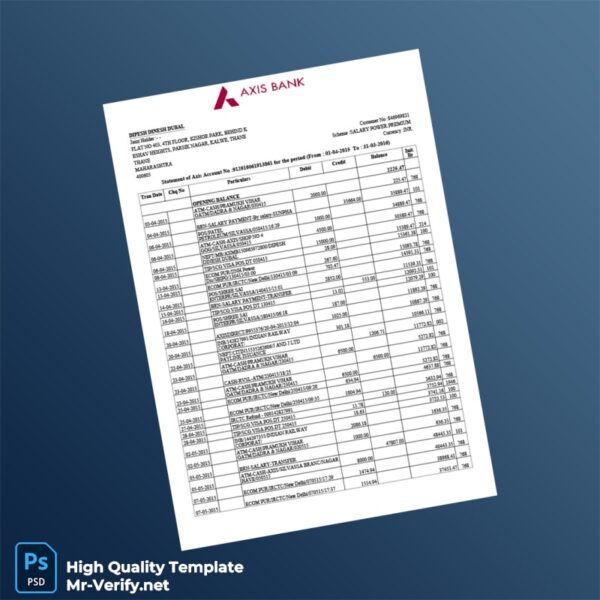 India Axis Bank Account Statement Template in Word and PDF formats India Axis Bank Account Statement Template in Word and PDF formats