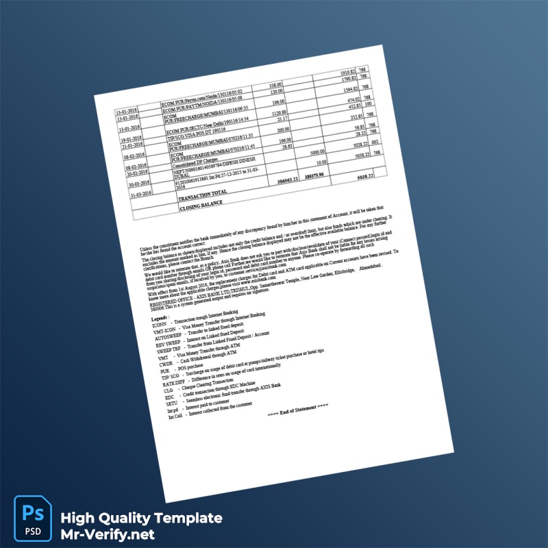 India Axis Bank Account Statement Template in Word and PDF formats page 6 India Axis Bank Account Statement Template in Word and PDF formats page 6