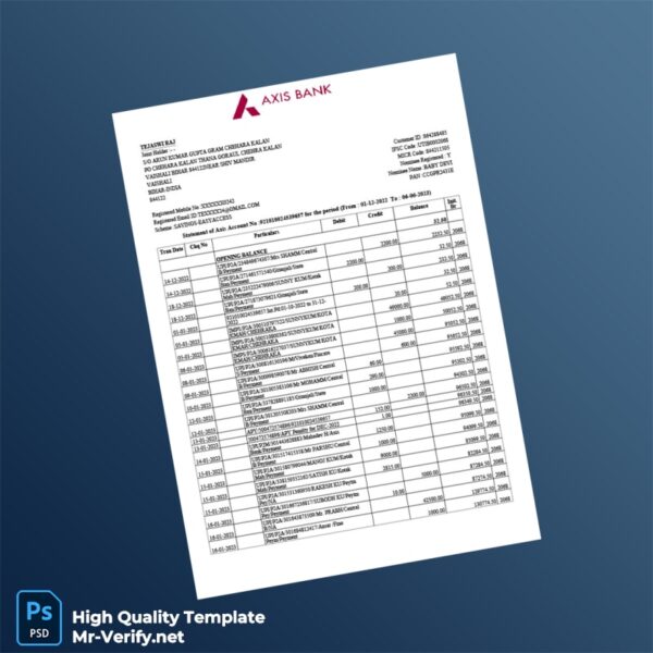 India Axis Bank Bank Statement Template in Word and PDF formats India Axis Bank Bank Statement Template in Word and PDF formats