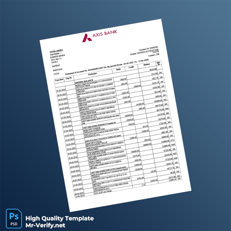 India Axis Bank Statement Template in Word and PDF formats India Axis Bank Statement Template in Word and PDF formats