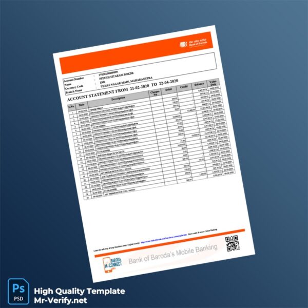India Bank of Baroda Account Statement Template in Word and PDF formats India Bank of Baroda Account Statement Template in Word and PDF formats
