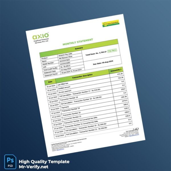 India CapFloat Financial Services Monthly Statement Template in Word and PDF formats