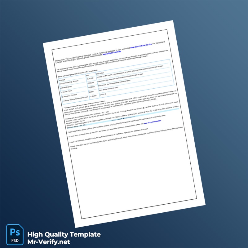 India Citibank Account Statement Template in Word and PDF formats page 3 India Citibank Account Statement Template in Word and PDF formats page 3