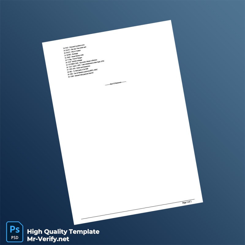 India Document Not Specified Bank Statement Template in Word and PDF formats page 2 India Document Not Specified Bank Statement Template in Word and PDF formats page 2