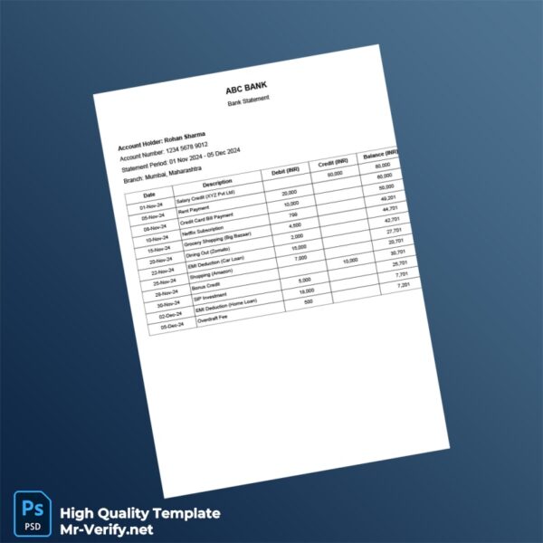 India Dummy Bank Statement Template in Word and PDF formats India Dummy Bank Statement Template in Word and PDF formats