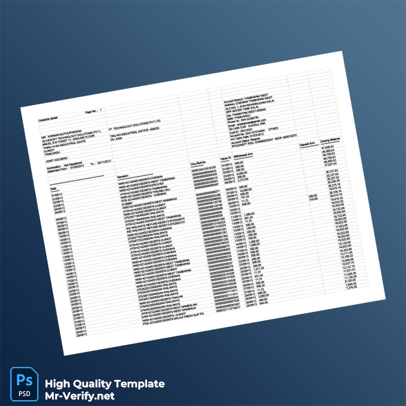 India Gannara Bank Statement Template in Word and PDF formats India Gannara Bank Statement Template in Word and PDF formats
