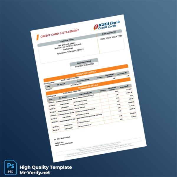 India ICICI Bank Credit Card Statement Template in Word and PDF formats India ICICI Bank Credit Card Statement Template in Word and PDF formats