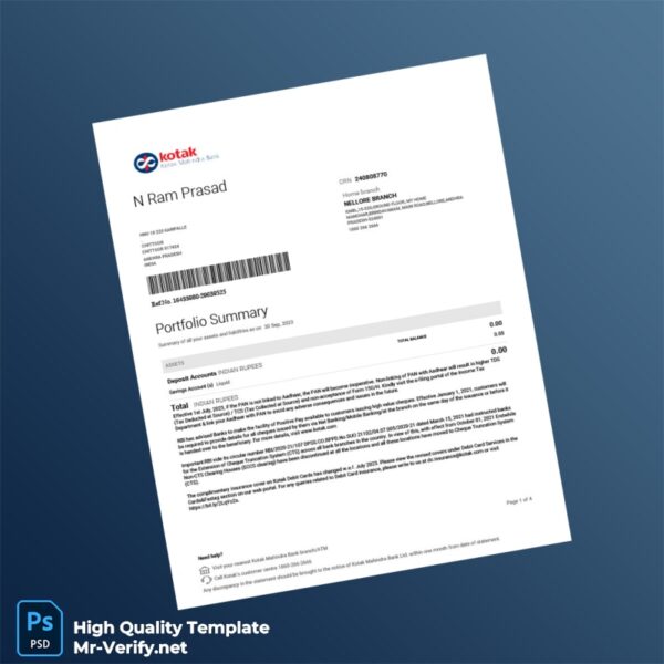 India Kotak Mahindra Bank Statement Template in Word and PDF formats India Kotak Mahindra Bank Statement Template in Word and PDF formats
