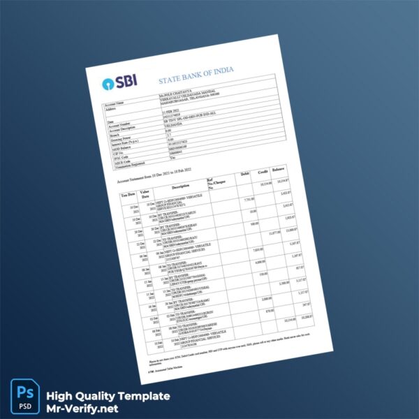 India Pole Chaitanya Bank Statement Template in Word and PDF formats