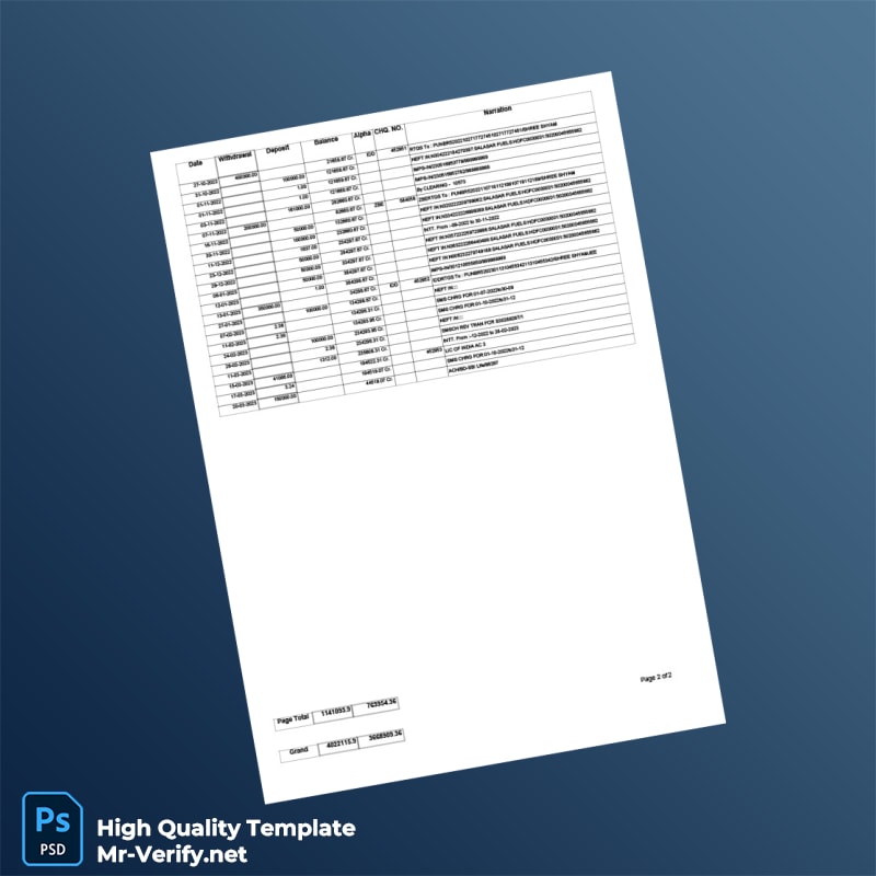India Punjab National Bank Statement Template in Word and PDF formats page 2 India Punjab National Bank Statement Template in Word and PDF formats page 2