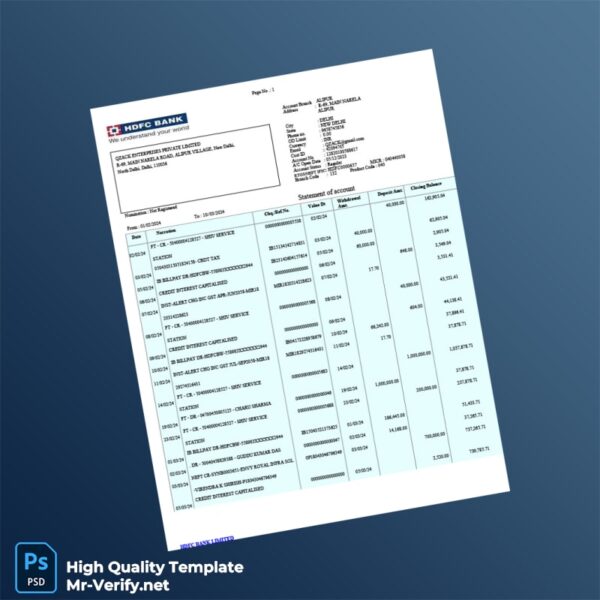 India Qzack Bank Statement Template in Word and PDF formats