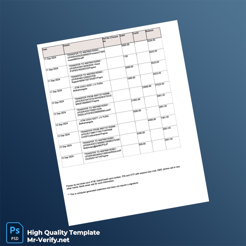 India SBIN Bank Statement Template in Word and PDF formats page 3 India SBIN Bank Statement Template in Word and PDF formats page 3