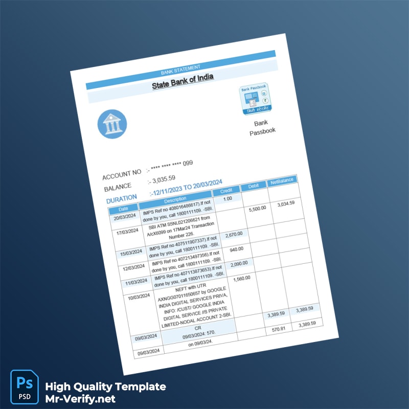 India State Bank of India Bank Statement Template in Word and PDF formats India State Bank of India Bank Statement Template in Word and PDF formats