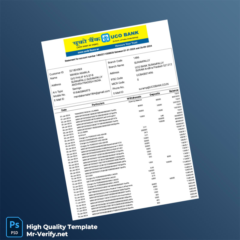 India UCO Bank Bank Statement Template in Word and PDF formats India UCO Bank Bank Statement Template in Word and PDF formats