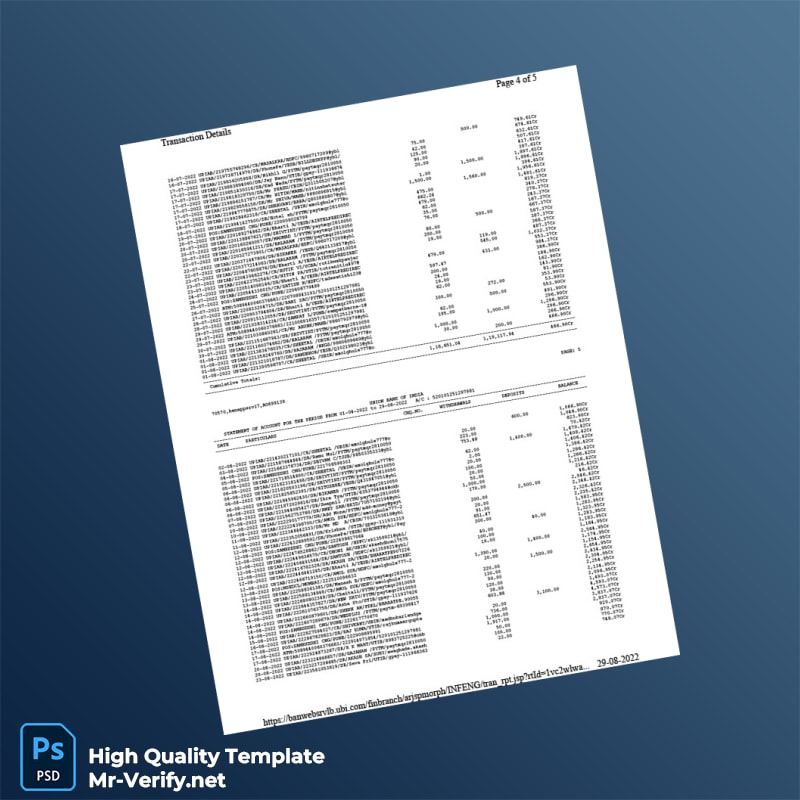 India Union Bank of India Bank Statement Template in Word and PDF formats page 4 India Union Bank of India Bank Statement Template in Word and PDF formats page 4