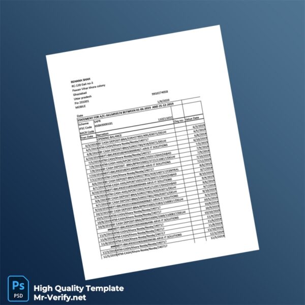 India Visa Inc Bank Statement Template in Word and PDF formats