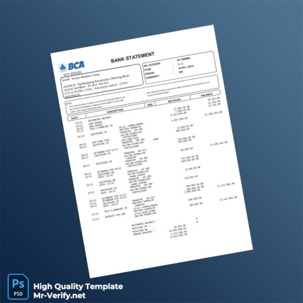 Indonesia BCA Bank Statement Template in Word and PDF formats Indonesia BCA Bank Statement Template in Word and PDF formats