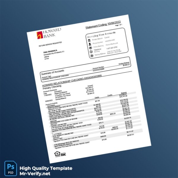 Indonesia Howard Bank Account Statement Template in Word and PDF formats