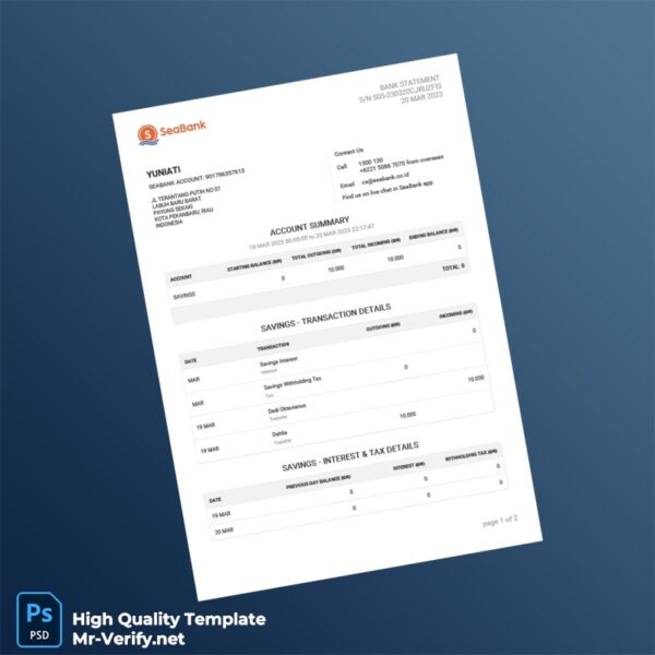 Indonesia Seabank Statement Template in Word and PDF formats Indonesia Seabank Statement Template in Word and PDF formats